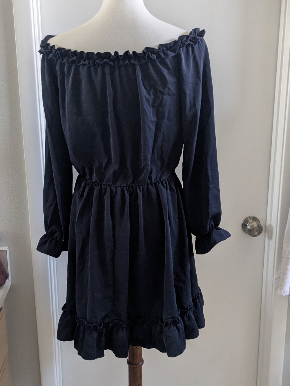 Off-Shoulder Black Ruffle Hem Dress - Picture 2 of 3